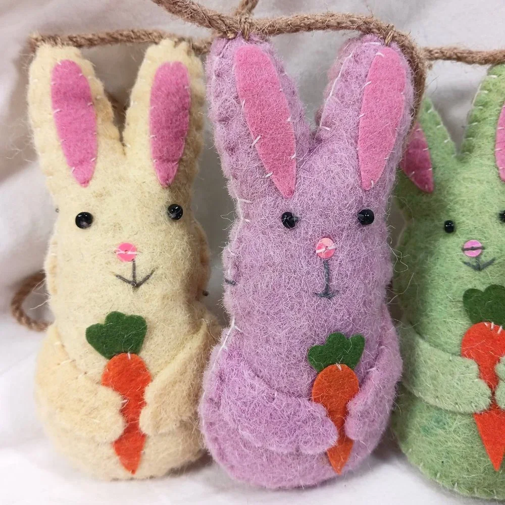 Cottontail Lane Wool Felt Twine Easter Garland Bunny Rabbits Stuffed Pastel 6ft
